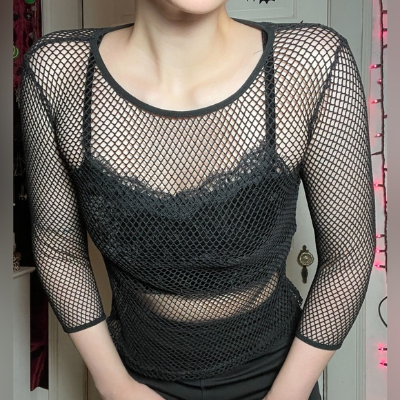 Mesh 3/4 Sleeve Rave Top - Picture 2 of 4